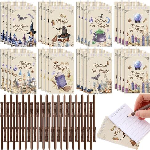 Yexiya 64 Pack Magical Wizard Notepads Set Spiral Notebooks and Wizard Wands Pencils Bulk Mini Notebooks for Magical Theme Birthday Goody Bag Filler Favors School Classroom Supplies Rewards Gift in Saudi Arabia