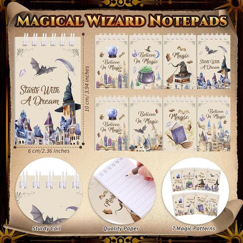 Yexiya 64 Pack Magical Wizard Notepads Set Spiral Notebooks and Wizard Wands Pencils Bulk Mini Notebooks for Magical Theme Birthday Goody Bag Filler Favors School Classroom Supplies Rewards Gift in Saudi Arabia