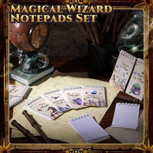 Yexiya 64 Pack Magical Wizard Notepads Set Spiral Notebooks and Wizard Wands Pencils Bulk Mini Notebooks for Magical Theme Birthday Goody Bag Filler Favors School Classroom Supplies Rewards Gift in Saudi Arabia