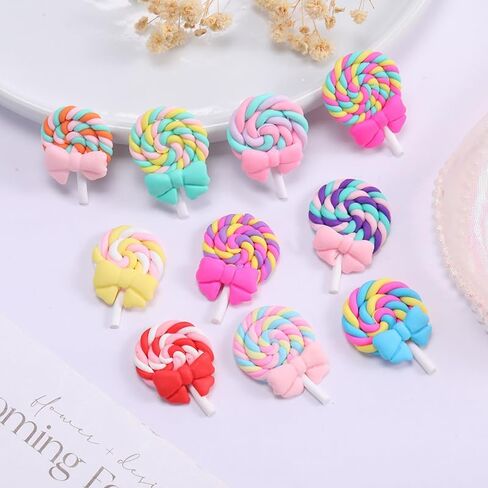 30pcs Resin Lollipop Fake Candy Charms, Polymer Clay Candy Canes Kawaii Slime Charms Lollipops, Sweets Embellishments for DIY Crafts and Easter Scrapbooking (Pastel-30pcs) in Saudi Arabia