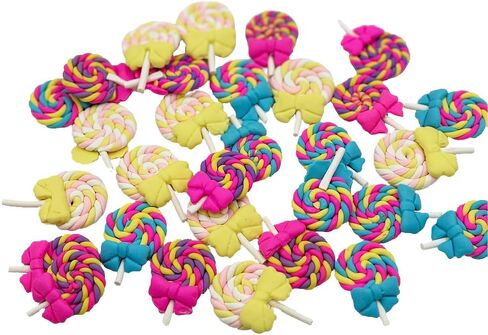30pcs Resin Lollipop Fake Candy Charms, Polymer Clay Candy Canes Kawaii Slime Charms Lollipops, Sweets Embellishments for DIY Crafts and Easter Scrapbooking (Pastel-30pcs) in Saudi Arabia