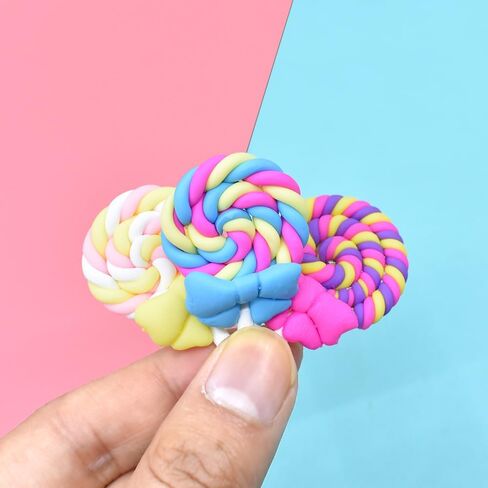 30pcs Resin Lollipop Fake Candy Charms, Polymer Clay Candy Canes Kawaii Slime Charms Lollipops, Sweets Embellishments for DIY Crafts and Easter Scrapbooking (Pastel-30pcs) in Saudi Arabia