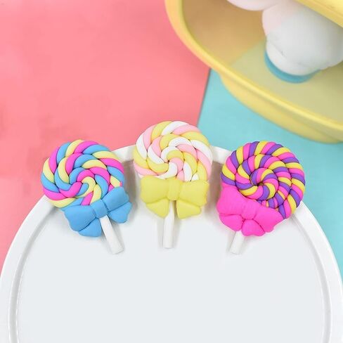 30pcs Resin Lollipop Fake Candy Charms, Polymer Clay Candy Canes Kawaii Slime Charms Lollipops, Sweets Embellishments for DIY Crafts and Easter Scrapbooking (Pastel-30pcs) in Saudi Arabia