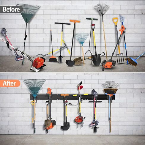 Garage Tool Storage Rack, Garage Organizer Wall Mounted Storage System with 6 Hooks, Max 300 lbs Super Heavy Duty Garden Tool Hanger Rack for Ski Gears, Chair, Broom, Mop, Rake Shovel Yard Tools in Saudi Arabia