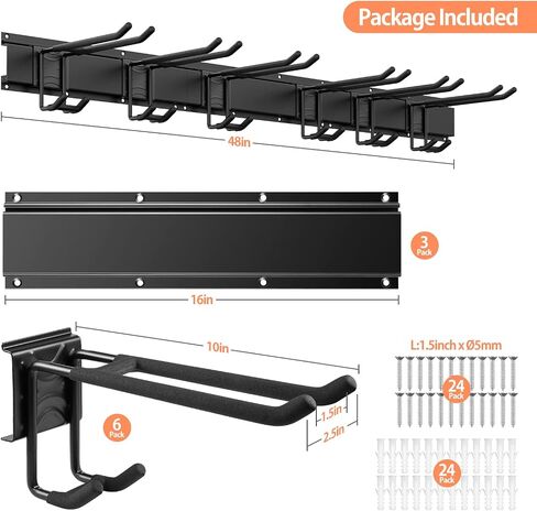 Garage Tool Storage Rack, Garage Organizer Wall Mounted Storage System with 6 Hooks, Max 300 lbs Super Heavy Duty Garden Tool Hanger Rack for Ski Gears, Chair, Broom, Mop, Rake Shovel Yard Tools in Saudi Arabia