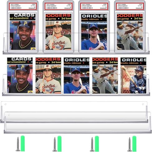 2 Pcs Sports Baseball Card Display Shelf Wall Mount, Hold 8 Graded or 10 Trading Cards, Acrylic Display Case Sleeved Compatible with Psa SGC Graded Trading in Saudi Arabia