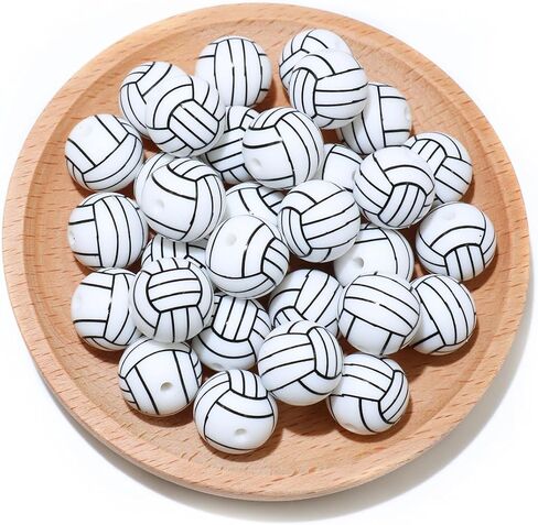 36pcs Silicone Beads for Pens Keychain Making 12mm 15mm Bulk Baseball Basketball Football Sport Focal Silicone Loose Beads Bracelet Necklace DIY Craft Jewelry Supplies in Kuwait