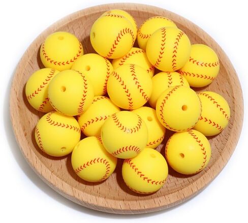 36pcs Silicone Beads for Pens Keychain Making 12mm 15mm Bulk Baseball Basketball Football Sport Focal Silicone Loose Beads Bracelet Necklace DIY Craft Jewelry Supplies in Kuwait
