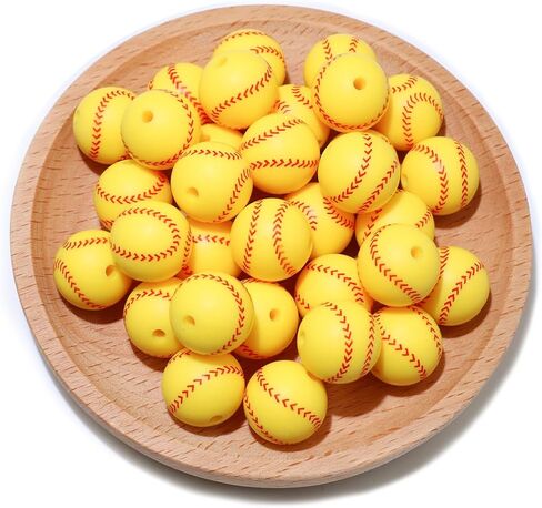 36pcs Silicone Beads for Pens Keychain Making 12mm 15mm Bulk Baseball Basketball Football Sport Focal Silicone Loose Beads Bracelet Necklace DIY Craft Jewelry Supplies in Kuwait