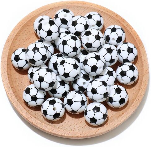 36pcs Silicone Beads for Pens Keychain Making 12mm 15mm Bulk Baseball Basketball Football Sport Focal Silicone Loose Beads Bracelet Necklace DIY Craft Jewelry Supplies in Kuwait