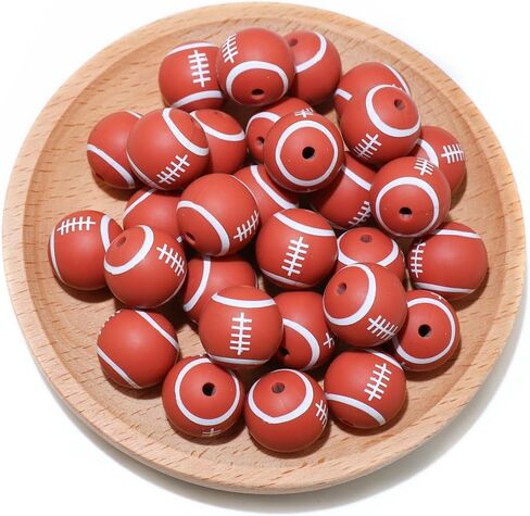 36pcs Silicone Beads for Pens Keychain Making 12mm 15mm Bulk Baseball Basketball Football Sport Focal Silicone Loose Beads Bracelet Necklace DIY Craft Jewelry Supplies in Kuwait