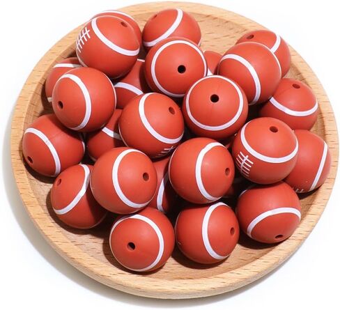 36pcs Silicone Beads for Pens Keychain Making 12mm 15mm Bulk Baseball Basketball Football Sport Focal Silicone Loose Beads Bracelet Necklace DIY Craft Jewelry Supplies in Kuwait