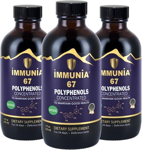 Immunia 67 polyphenols. Elderberry Concentrate and Antioxidant Fruits. Antioxidant Supplement. Concentrate of 67 polyphenols (Anthocyanins, Quercetins, Resveratrols, Etc). 24 Days/Bottle. (3-Pack) in Kuwait