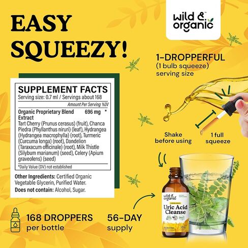 مكمل سائل منظف حمض اليوريك - قطرات دعم حمض اليوريك مع الكرز اللاذع، تشانكا بيدرا، الكرفس، جذر الكركم، بذور الشوك الحليب - نباتي، صبغة خالية من الكحول - 2 أونصة سائلة in Kuwait