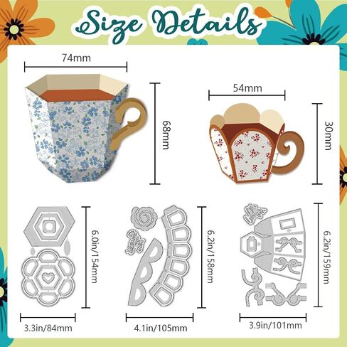 3D Tea Cup Die Cuts for Card Making, Coffee Cups Carbon Steel Cutting Dies 2025 Tableware Scrapbooking Embossing Template Dies for DIY Birthday Gift Party Greeting Paper Card Photo Album in Saudi Arabia
