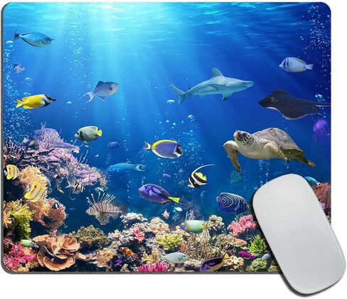 Underwater Scene with Coral Reef and Tropical Fish Mouse Pad for Office Computers&Laptop with Designs Printed, Non-Slip Rubber Base Mousepad Gaming Mouse Pads,9.5x7.9x0.12 Inch in Saudi Arabia