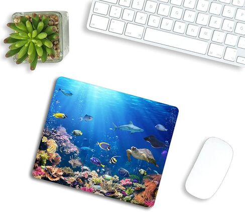 Underwater Scene with Coral Reef and Tropical Fish Mouse Pad for Office Computers&Laptop with Designs Printed, Non-Slip Rubber Base Mousepad Gaming Mouse Pads,9.5x7.9x0.12 Inch in Saudi Arabia