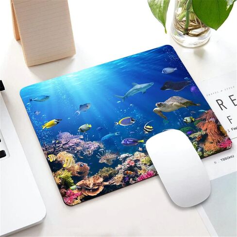 Underwater Scene with Coral Reef and Tropical Fish Mouse Pad for Office Computers&Laptop with Designs Printed, Non-Slip Rubber Base Mousepad Gaming Mouse Pads,9.5x7.9x0.12 Inch in Saudi Arabia