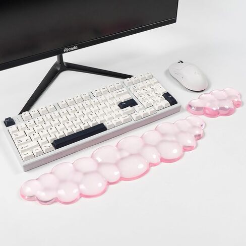 Ergonomic Gel Cloud Keyboard and Mouse Wrist Rest Set – Clear Wrist Rest for Keyboard 60%/68%/75%, Comfort & Support for Typing and Gaming (Light Pink) in Kuwait