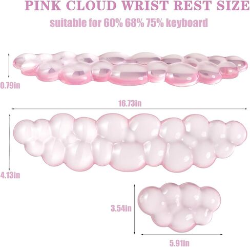 Ergonomic Gel Cloud Keyboard and Mouse Wrist Rest Set – Clear Wrist Rest for Keyboard 60%/68%/75%, Comfort & Support for Typing and Gaming (Light Pink) in Kuwait
