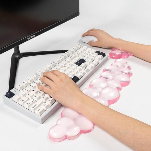 Ergonomic Gel Cloud Keyboard and Mouse Wrist Rest Set – Clear Wrist Rest for Keyboard 60%/68%/75%, Comfort & Support for Typing and Gaming (Light Pink) in Kuwait