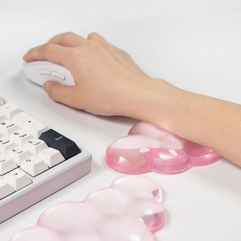 Ergonomic Gel Cloud Keyboard and Mouse Wrist Rest Set – Clear Wrist Rest for Keyboard 60%/68%/75%, Comfort & Support for Typing and Gaming (Light Pink) in Kuwait