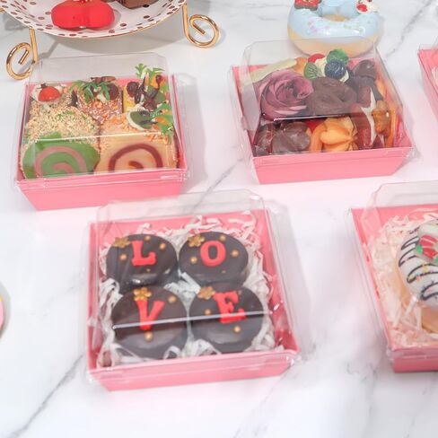 60Pack Bakery Boxes 4x4x2.5 Inches Charcuterie Boxes with Clear Lids Chocolate Covered Strawberries Boxes Mini Cake Boxes Treat Boxes Macaron Chocolate Truffle Boxes Party Wedding Favor in Saudi Arabia