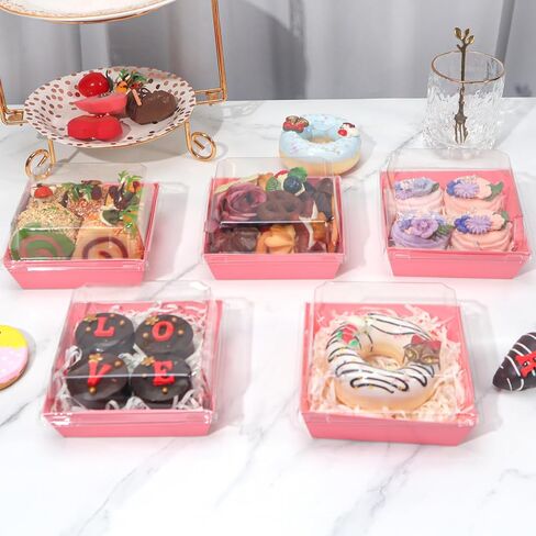60Pack Bakery Boxes 4x4x2.5 Inches Charcuterie Boxes with Clear Lids Chocolate Covered Strawberries Boxes Mini Cake Boxes Treat Boxes Macaron Chocolate Truffle Boxes Party Wedding Favor in Saudi Arabia