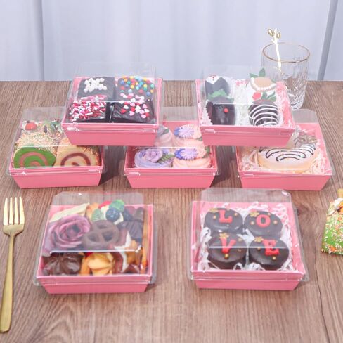 60Pack Bakery Boxes 4x4x2.5 Inches Charcuterie Boxes with Clear Lids Chocolate Covered Strawberries Boxes Mini Cake Boxes Treat Boxes Macaron Chocolate Truffle Boxes Party Wedding Favor in Saudi Arabia