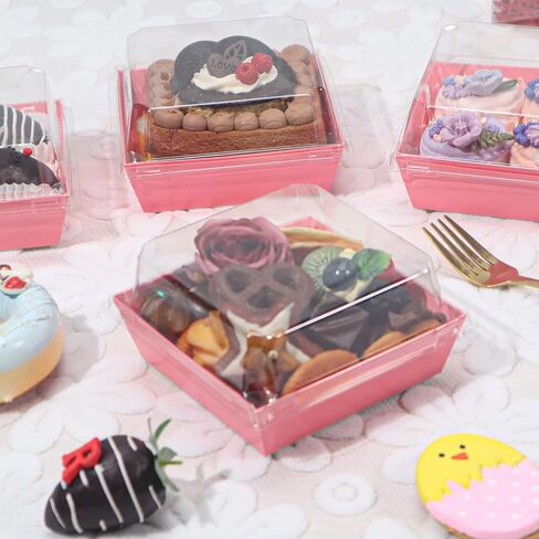 60Pack Bakery Boxes 4x4x2.5 Inches Charcuterie Boxes with Clear Lids Chocolate Covered Strawberries Boxes Mini Cake Boxes Treat Boxes Macaron Chocolate Truffle Boxes Party Wedding Favor in Saudi Arabia