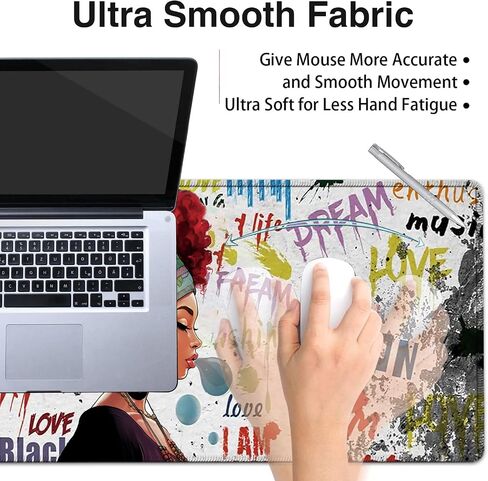 Desk Pad, Extended Large Mouse Pad with Stitched Edges (31.5X11.8In), Ergonomic Mouse Wrist Rest Support, Waterproof Computer Mouse Mat, African Black Woman Graffiti Girls XXL White Gaming Mouse Pad in Kuwait