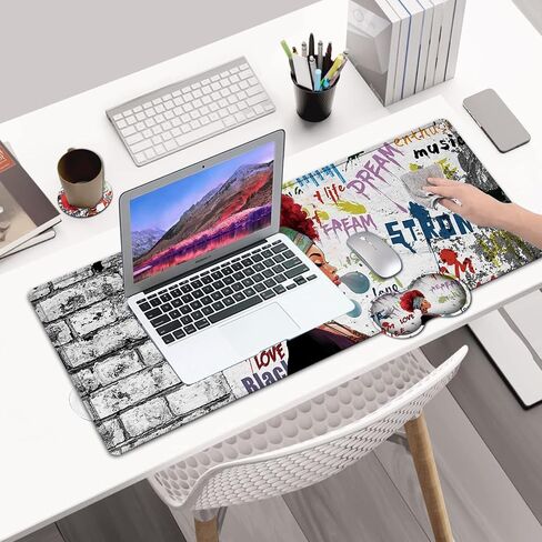 Desk Pad, Extended Large Mouse Pad with Stitched Edges (31.5X11.8In), Ergonomic Mouse Wrist Rest Support, Waterproof Computer Mouse Mat, African Black Woman Graffiti Girls XXL White Gaming Mouse Pad in Kuwait
