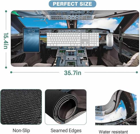 Aircraft Cockpit Full Desk Mouse Pad Modern Airplane Controls Large Gaming Mousepad for Keyboard PC.Home,Office 35.4"X15.7" in Saudi Arabia