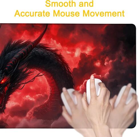 Large Mouse Pad Red Black Dragon Gaming Mousepad Desk Pad Mat for Keyboard and Mouse, Large Non-Slip Rubber Base Mousepad Desk Mat with Stitched Edges for Gaming Office, 31.5 x 11.8 in in Kuwait