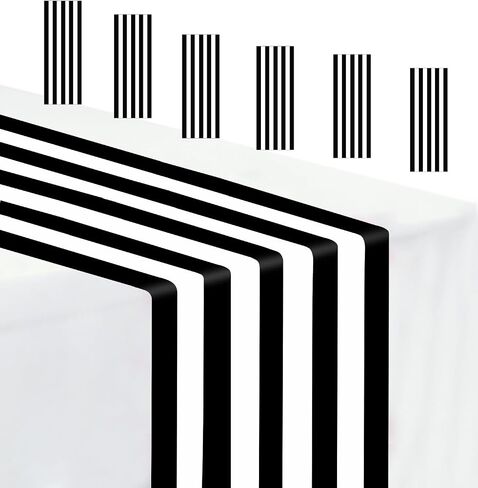 3 Pcs Stripe Table Runner Plastic 14 x 108 Black and White Stripe Table Runner for Wedding Birthday Baby Shower Party Disposable Table Runner in Saudi Arabia