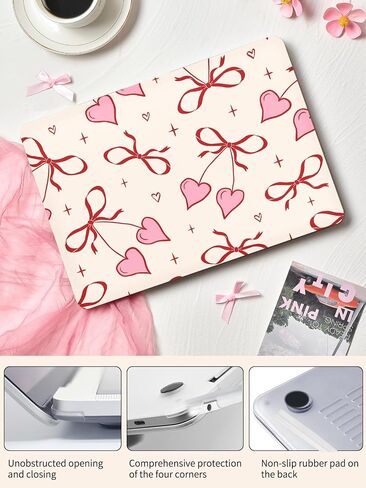 Compatible with MacBook Pro 13 Inch Case M2 2023,2022,2021-2016 A2338 M1 A2251 A2289 A2159 A1989 A1708 A1706, Cute Pink Heart Bow Plastic Plastic Hard Shell Case＋Transparent Keyboard Cover in Saudi Arabia