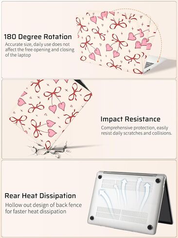 Compatible with MacBook Pro 13 Inch Case M2 2023,2022,2021-2016 A2338 M1 A2251 A2289 A2159 A1989 A1708 A1706, Cute Pink Heart Bow Plastic Plastic Hard Shell Case＋Transparent Keyboard Cover in Saudi Arabia