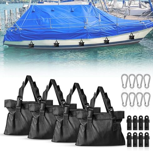 Boat Cover SandBag, Mooring Covers for Boats, 900D Marine Grade Boat Cover Sand Bags Kit, Sand Bags for Weight with Tarp Clip Accessories, 6 Pack Black in Saudi Arabia