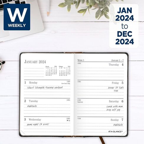 AT-A-GLANCE 2025 Fine Diary, Weekly & Monthly Diary, 2-3/4" x 4-1/4", Pocket Size, Black Brown (74010525) in Saudi Arabia