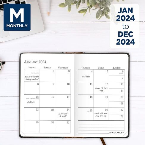 AT-A-GLANCE 2025 Fine Diary, Weekly & Monthly Diary, 2-3/4" x 4-1/4", Pocket Size, Black Brown (74010525) in Saudi Arabia
