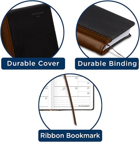 AT-A-GLANCE 2025 Fine Diary, Weekly & Monthly Diary, 2-3/4" x 4-1/4", Pocket Size, Black Brown (74010525) in Saudi Arabia