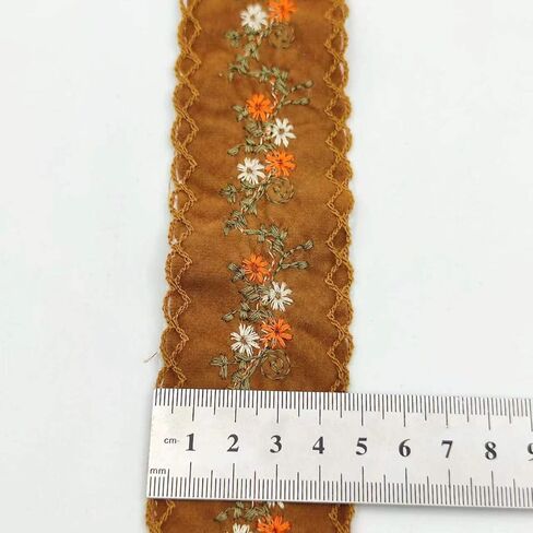 Embroidered Floral Lace Fabric, 4.5/5cm Wide, for Sewing, Dressmaking, Crafts,Lace Decorations, Party (Brown, 3 Yards) in Kuwait