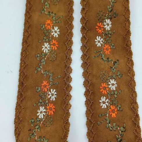 Embroidered Floral Lace Fabric, 4.5/5cm Wide, for Sewing, Dressmaking, Crafts,Lace Decorations, Party (Brown, 3 Yards) in Kuwait