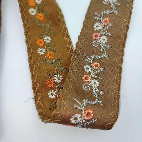 Embroidered Floral Lace Fabric, 4.5/5cm Wide, for Sewing, Dressmaking, Crafts,Lace Decorations, Party (Brown, 3 Yards) in Kuwait