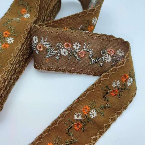 Embroidered Floral Lace Fabric, 4.5/5cm Wide, for Sewing, Dressmaking, Crafts,Lace Decorations, Party (Brown, 3 Yards) in Kuwait