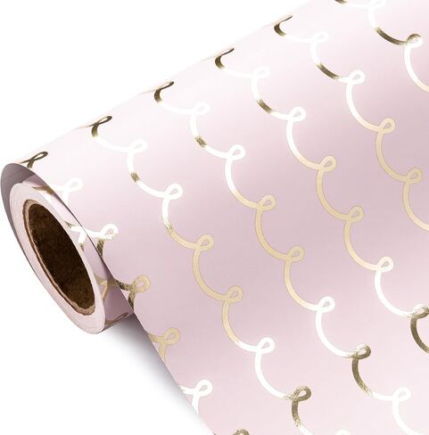 WRAPAHOLIC Pink Wrapping Paper Roll - Mini Roll - 17 Inch x 33 Feet - Metallic Foil Chic Classic Pink and Gold Wedding Wrapping Paper for Birthday, Wedding, Baby Shower, Valentine's Day in Saudi Arabia