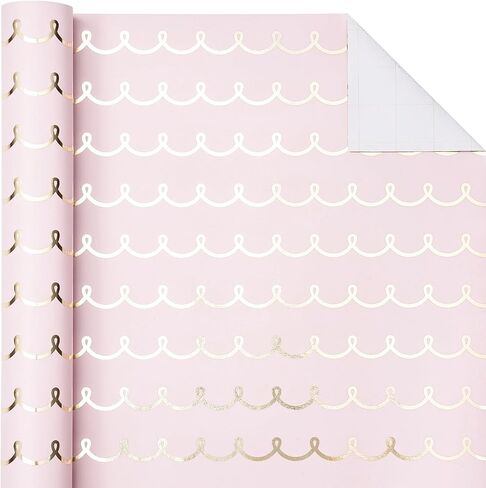 WRAPAHOLIC Pink Wrapping Paper Roll - Mini Roll - 17 Inch x 33 Feet - Metallic Foil Chic Classic Pink and Gold Wedding Wrapping Paper for Birthday, Wedding, Baby Shower, Valentine's Day in Saudi Arabia