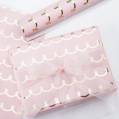 WRAPAHOLIC Pink Wrapping Paper Roll - Mini Roll - 17 Inch x 33 Feet - Metallic Foil Chic Classic Pink and Gold Wedding Wrapping Paper for Birthday, Wedding, Baby Shower, Valentine's Day in Saudi Arabia