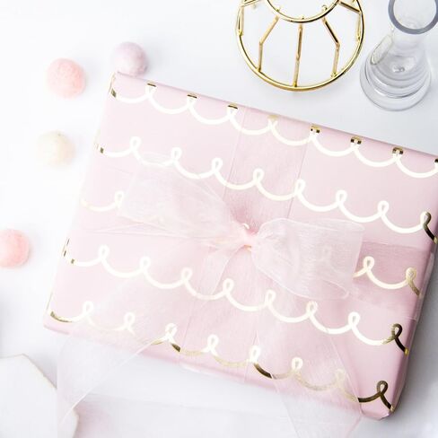 WRAPAHOLIC Pink Wrapping Paper Roll - Mini Roll - 17 Inch x 33 Feet - Metallic Foil Chic Classic Pink and Gold Wedding Wrapping Paper for Birthday, Wedding, Baby Shower, Valentine's Day in Saudi Arabia