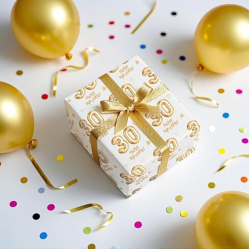 Ruspepa 30th ورقة التغليف عيد ميلاد للنساء ، لفة صغيرة ، تصميم البالون الأصفر من أجل هدية حفلة عيد ميلاد سعيد والمناسبات الخاصة ، 17 بوصة × 16.4 قدم ، 30 سنة in Kuwait